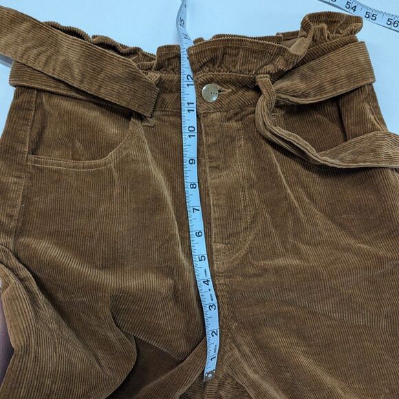 TGLA Small Brown Belted Corduroy Wide Leg Capris pants - Picture 6 of 9